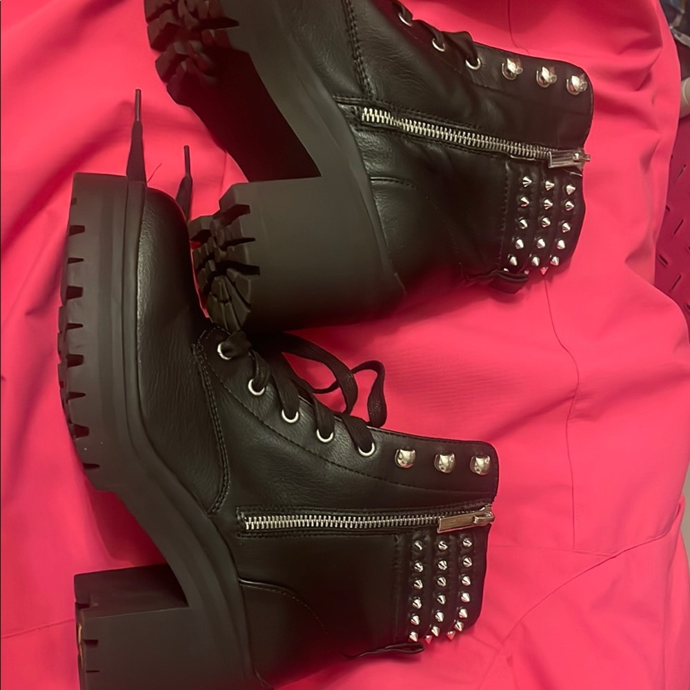 Steve Madden Black Combat Boots with Studded Detailing